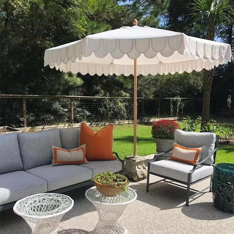 Outdoor Furniture Customized Logo Sunshade Large Outdoor Umbrella Scalloped Patio Umbrella Event Commercial Pool Umbrella