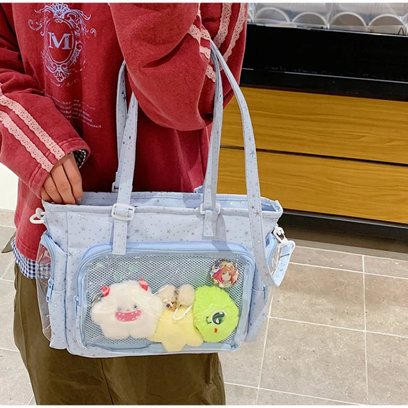 

Сумка-тоут Starry Ita, большая вместительная сумка в японском стиле с прозрачным окном для значков, универсальная студенческая сумка через плечо