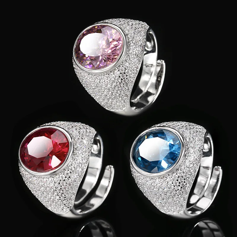 

New Jewelry Gold Plated Red Corundum Blue Spinel Egg Shape Vintage Ring 10*12
