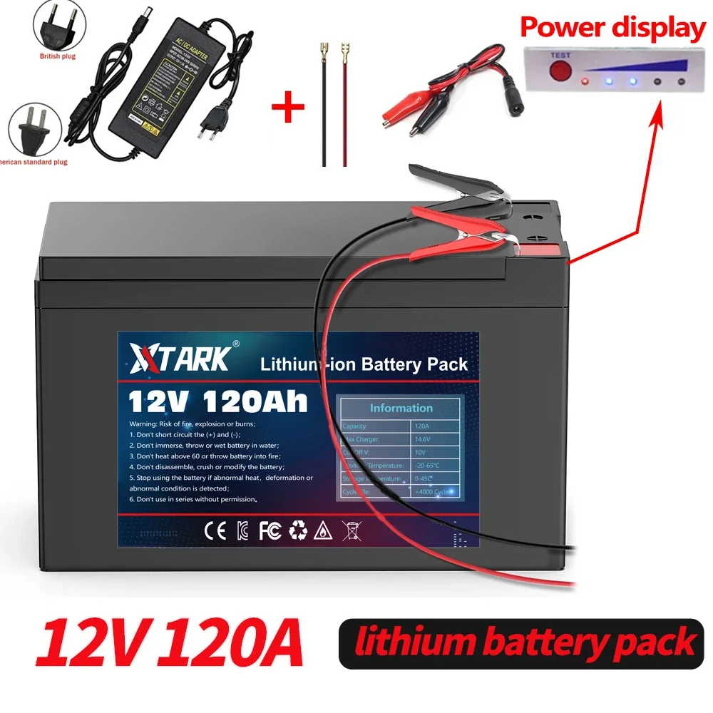 

2024 Upgraded backup power supplies Battery 12V 120Ah Portable Rechargeable Battery Built-in Power display Port Charging