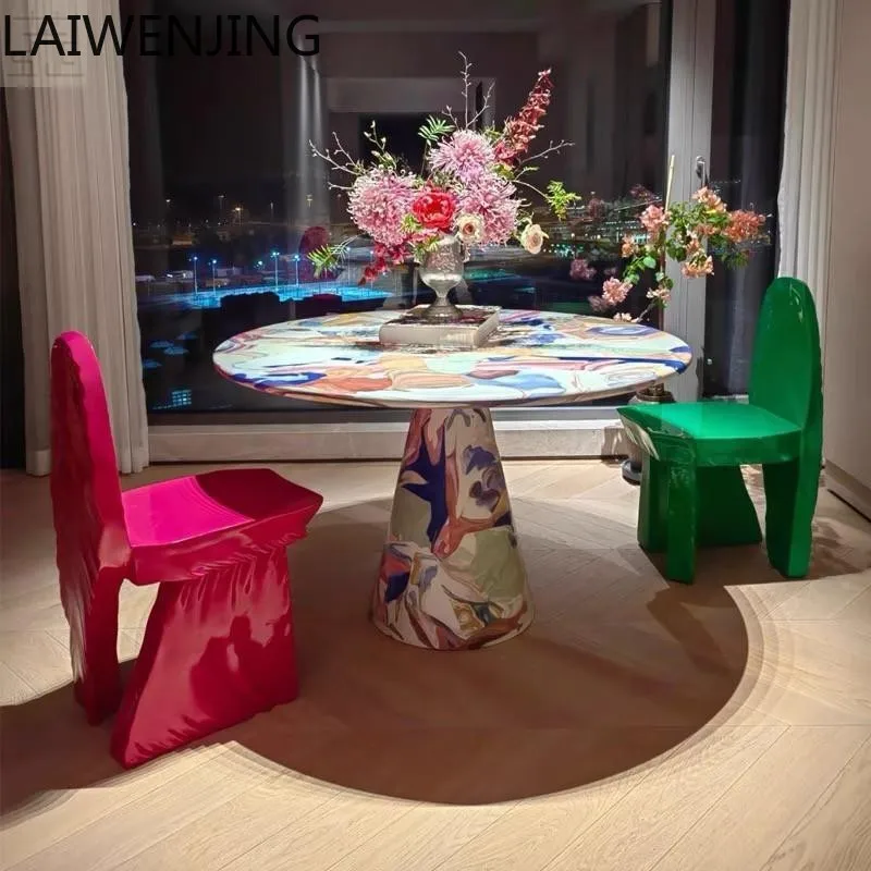 

MJY wabi-sabi wind painting table coffee table creative leisure fiberglass living room round table