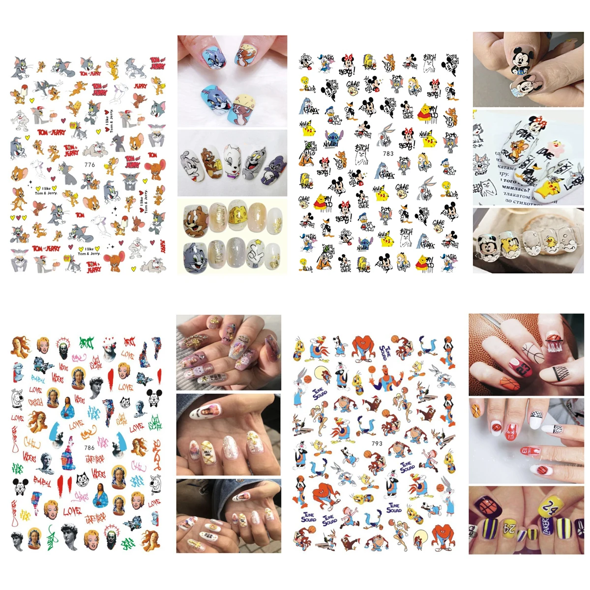 

1PCS Disney Collection Cartoon Set Nail Sticker Mickey Mulan Ugly Duckling Nail Art Decorative Decal Nail Art Accessories