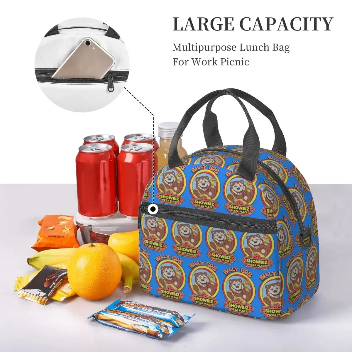 Showbiz Pizza Billy Bob Insulated Lunch Bag for Women Kids Portable Food Boxes Thermal Lunch Box Tote