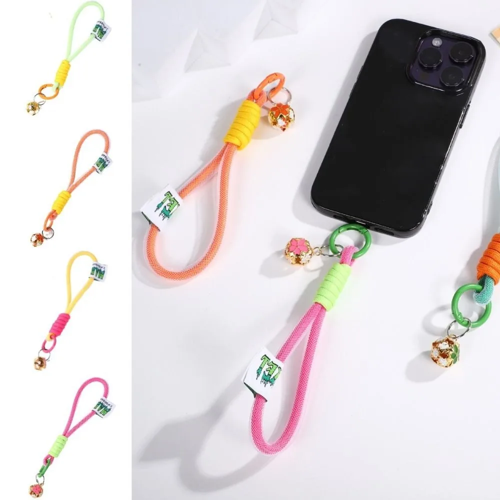 Multi-purpose Knotted Rope Phone Lanyard Colorful with Bell Anti-loss Key Chain Backpack Charm Simple Rope Woven Phone Strap