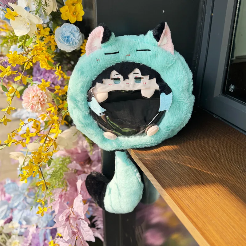 2025 Anime Style Plush Cat Ear Ita Bag, Transparent Display Crossbody Bag with Tail for Dolls & Pins, Ideal for Anime Fans