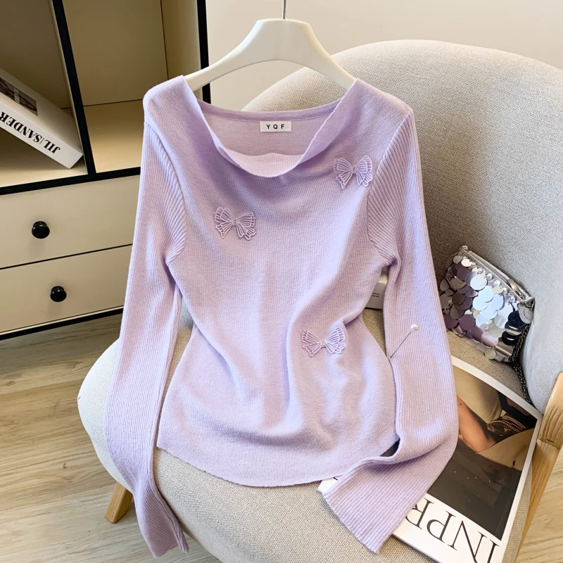 

Свитер с узлом-бабочкой в западном стиле, женский вязаный топ, осенний свободный пуловер с объемным дизайном