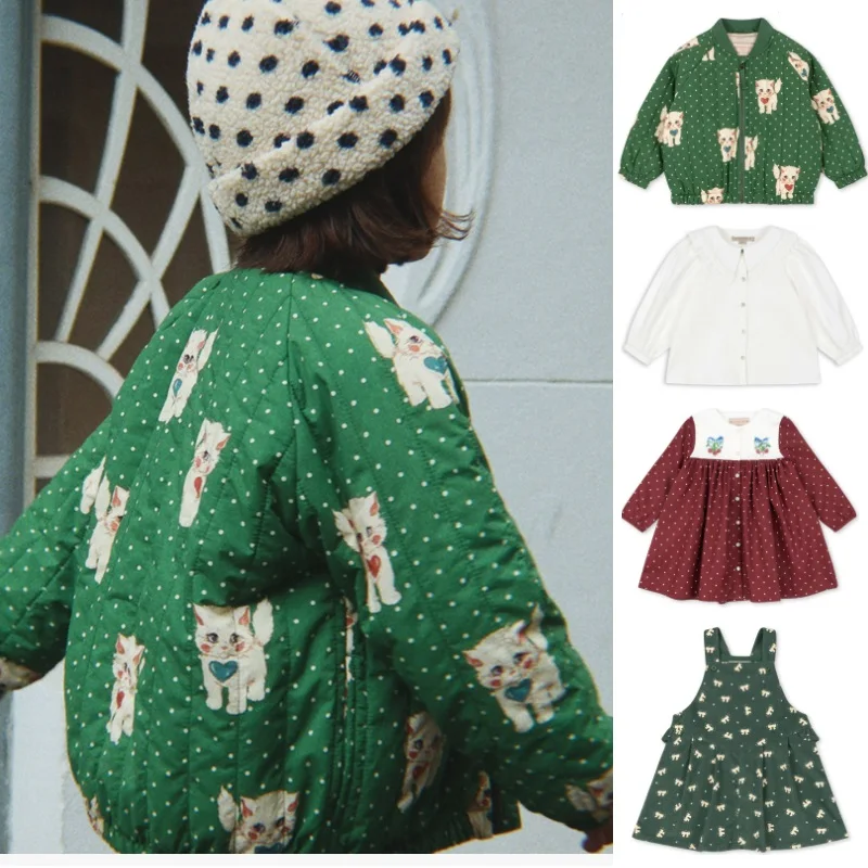 

Children's Jacket 2025 Winter New Cartoon Thickened Warm Boys and Girls' Coat Pure Cotton Printed Cute Girls' Dress White Shirt