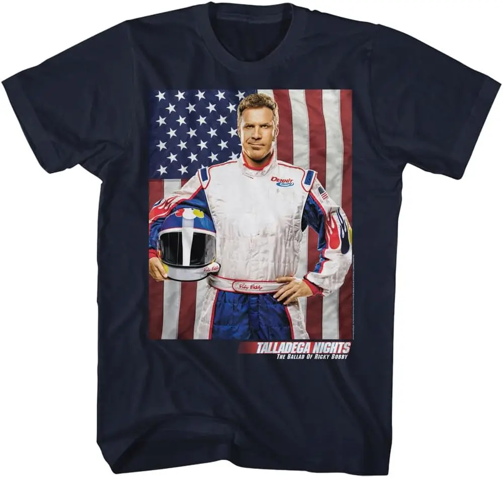 Talladega Nights Movie Ricky Bobby & American Flag Mens Short Sleeve T Shirt Funny Shirts Graphic Tees 100% Cotton Trendy Y2K Short-Sleeve Tee – Soft, Quick-Drying,  Wrinkle Resistant Light Cotton Graphic Tshirt Soft Stretchy Casual Summer Short Sleeve