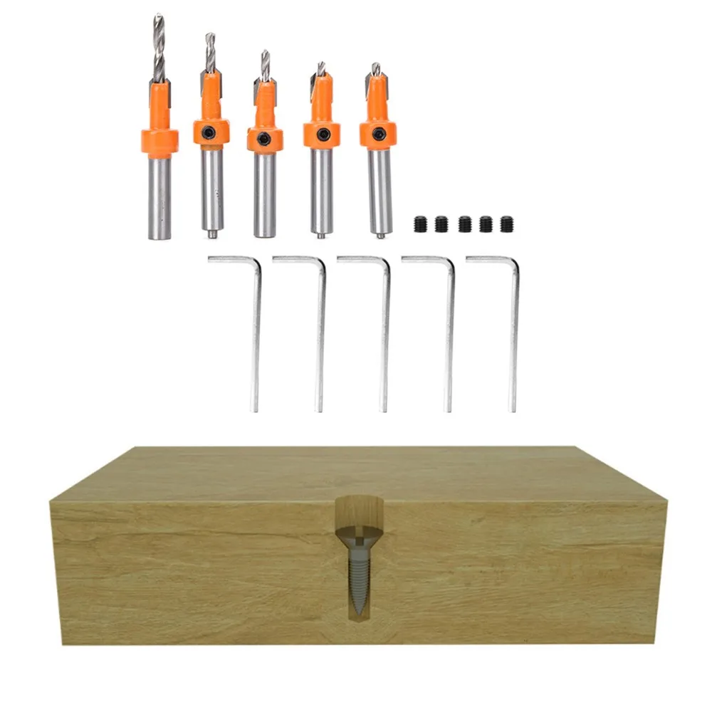 

5pcs YG8 Alloy Countersink Drill Bit Surface Spray Treated 2.8-4mm Drill Diameter Self Taping Drill Bit Round Shank Depth Stop