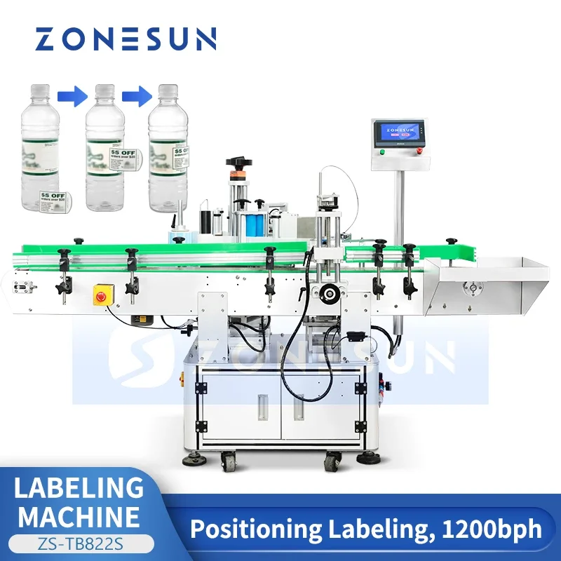 เครื่องติดฉลากตําแหน่ง Zonesun เครื่องติดฉลากขวดกลมห่อรอบเครื่องติดฉลาก ZS-TB822S