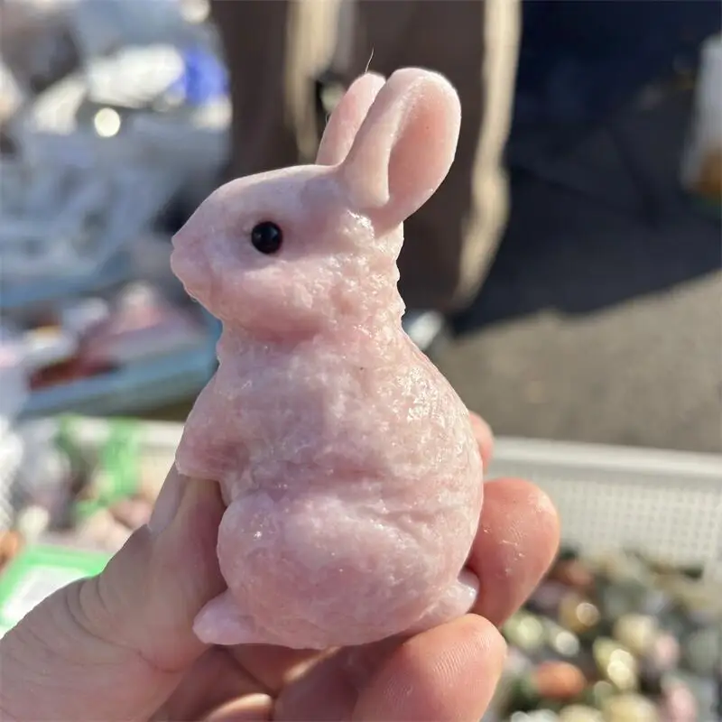 Natural Pink Opal Rabbit Carving Reiki Healing Fengshui Stone Room Office Ornament Holiday Crafts Gift 1PCS