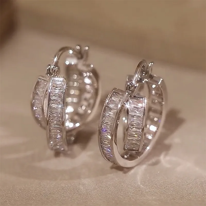 Simplicity Temperament New model Trend Exquisite Luxury with a touch of elegance  Silver Crossing  Zircon Alloy Earring