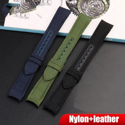 20mm 22mm Nylon Genuine Leather Strap for Omega Seamaster 300 Diver Curved End Men Quality Canvas Replace Watch Band Bracelet