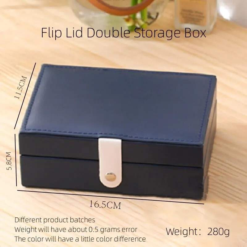 1pcs Double Layer Storage Box Ladies Princess Simple Style Leather Flip Type Jewelry Box Travel Home Portable Jewelry Box