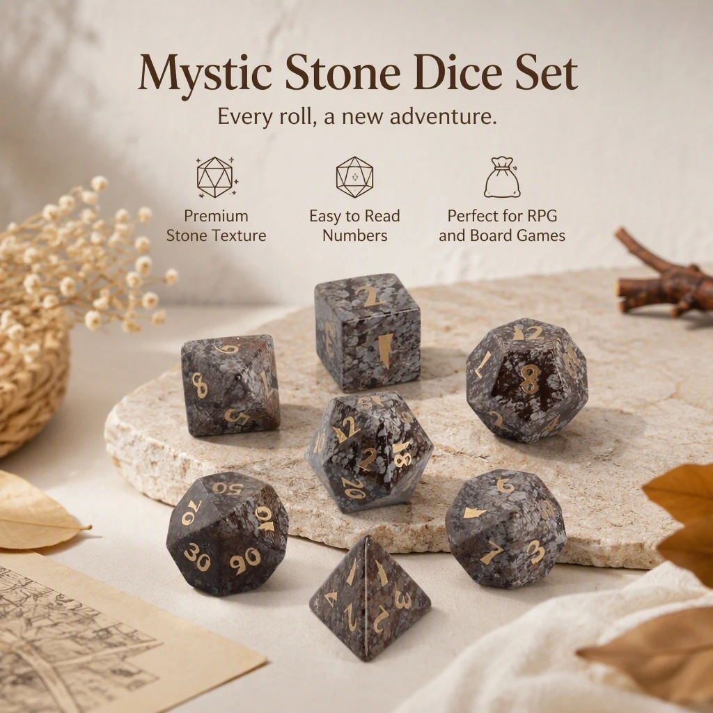 Spot Goods Natural Oceanic Marble Polyhedral DND RPG Stone Dice Ornaments Jewelry Accept Custom Font Symbol Pattern Logo