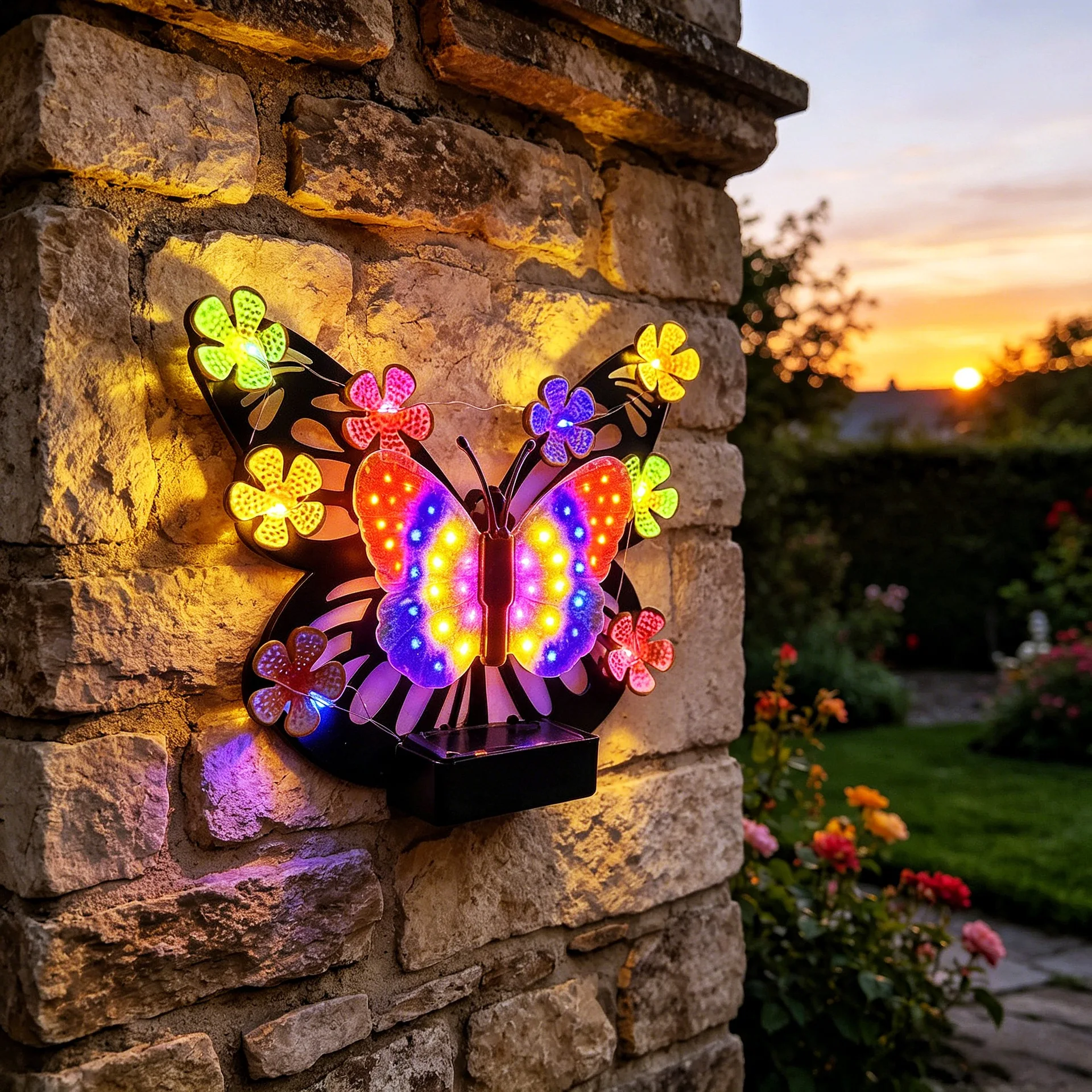 2026 3D Butterfly Solar Wall LED Light IP65 Waterproof For Villa Exterior Garden Yard Fence Outdoor Landscape Decor Lighting