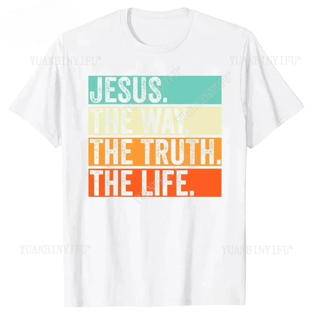 H Jesus The Way Truth Life Bible Christian Worship Graphic Cotton T Shirts Short Sleeve Men Casual Tees Tops Summer Streetwear