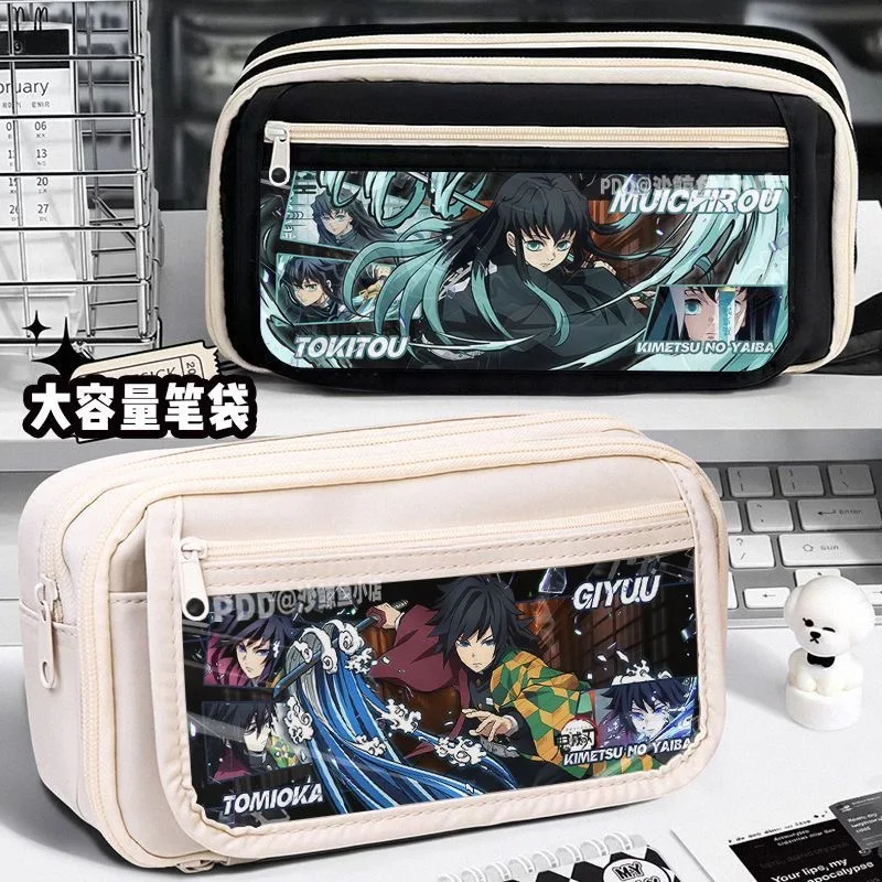 Demon Slayer Anime Cartoon Bag Pencil Case Large Capacity Tanjiro Nezuko Inosuke Kochou Shinobu Rengoku Kyoujurou Student Gift view 2