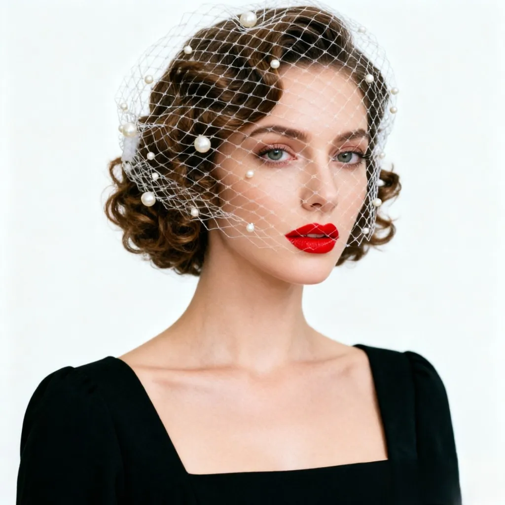 

Vintage Pearl Birdcage Veil with Comb Short Netting Face Veil for Brides Retro Wedding Headpiece Prom Party Accessory GA05