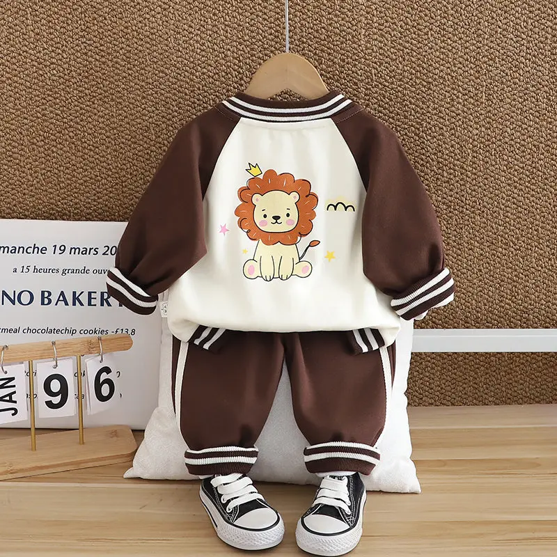 Children Cotton Wear Suits Kids Boys Girls Cartoon Lion Hoodies T-shirt Pants 3Pcs/Set Spring Autumn Sport Clothes 0-5 Years