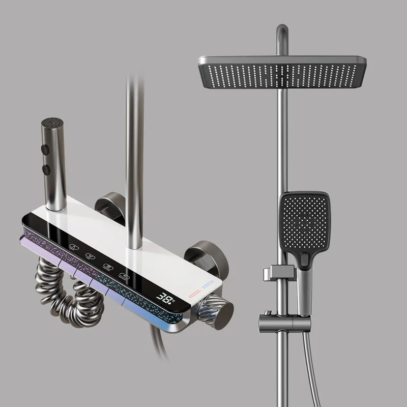 Système de douche, ensemble de douche de salle de bains, baignoire, robinet de douche chaude et froide, lumière LED, robinet numérique en laiton, ensemble de douche