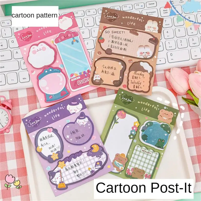 4Pcs/Set Kawaii Cute Animals Paper Sticky Notes Creative Notepad Memo Pads Office School Stationery Adhesive Stickers Decoration