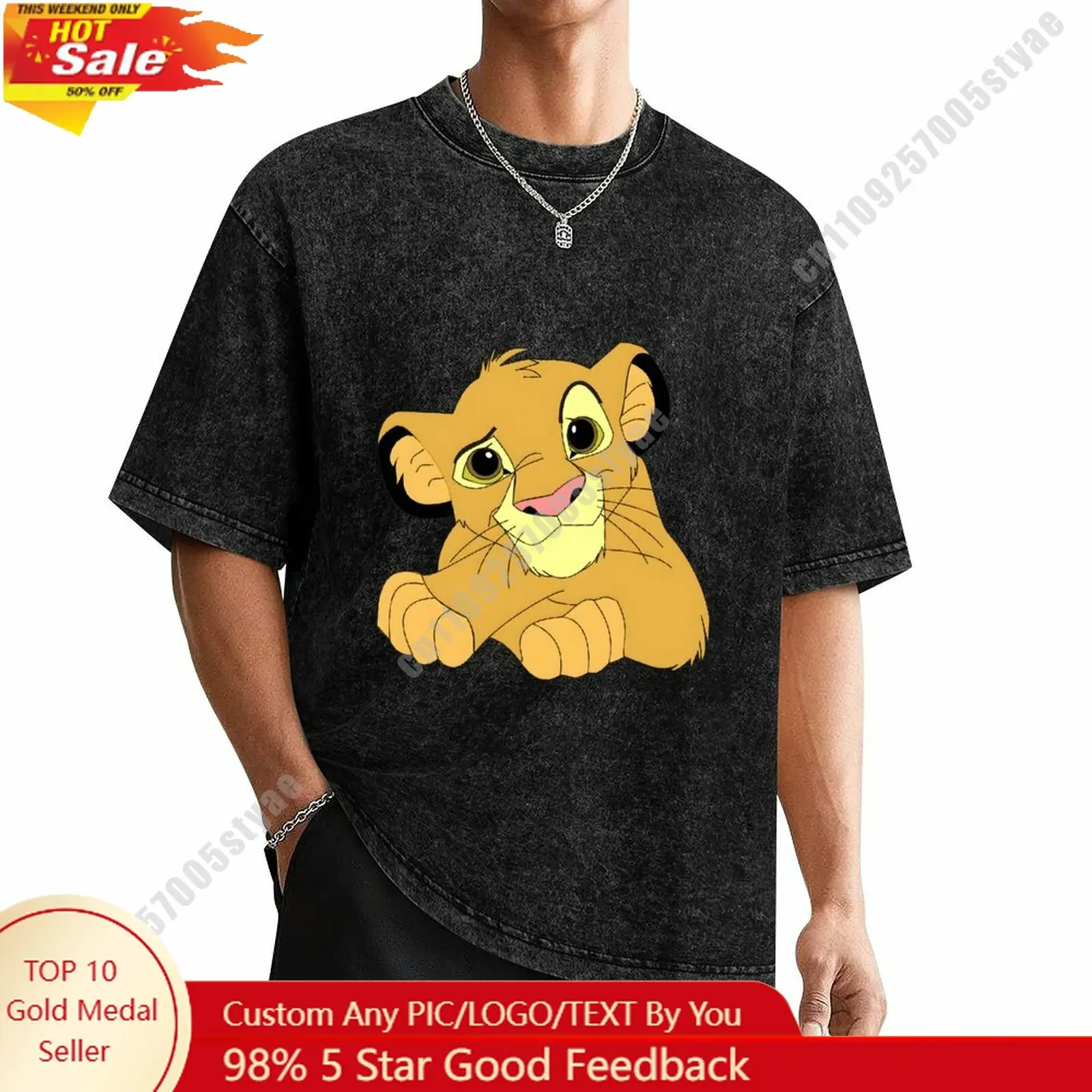

Simba T Shirt Disney Customizable Personalize Your Own Design Heat Transfer Printing Vintage Washed Dropped Shoulder T-shirt