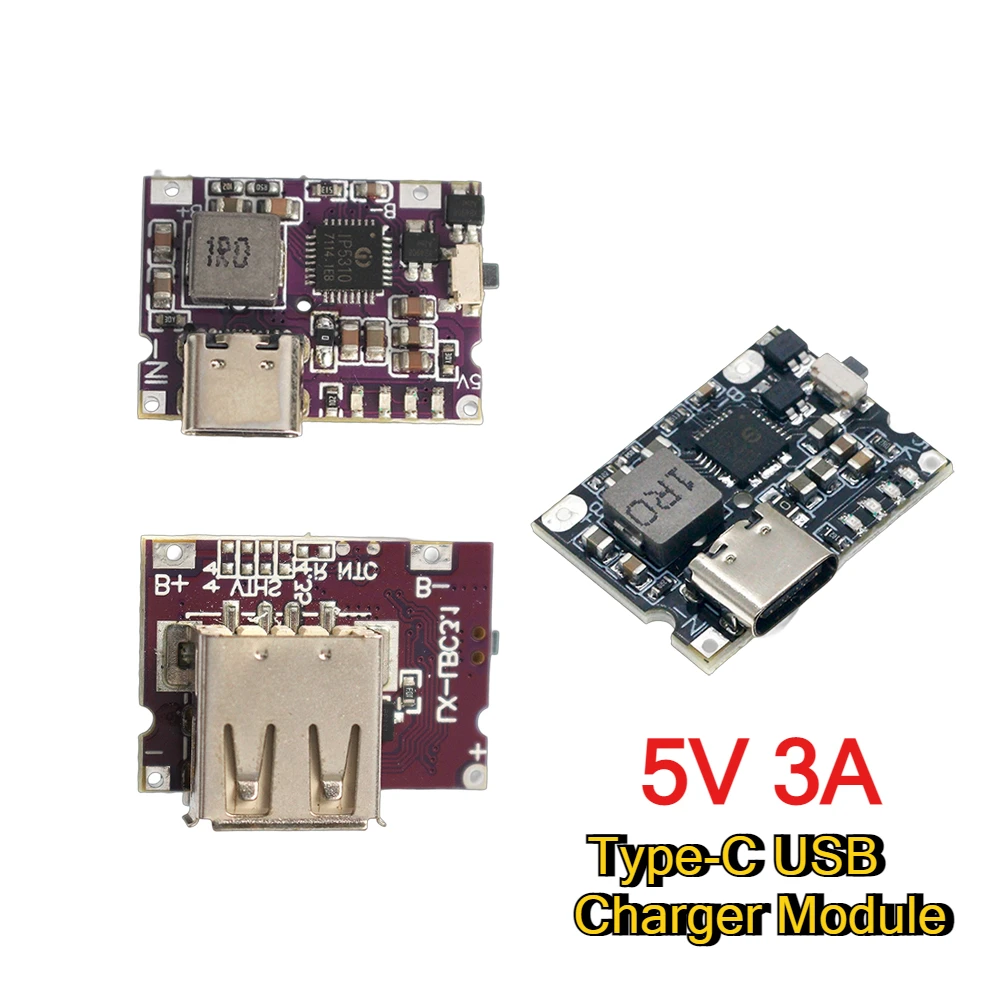 5V 3A Type-C USB Boost Converter Step-Up Power Module Lithium Battery Charging Protection Board for DIY Charger Module