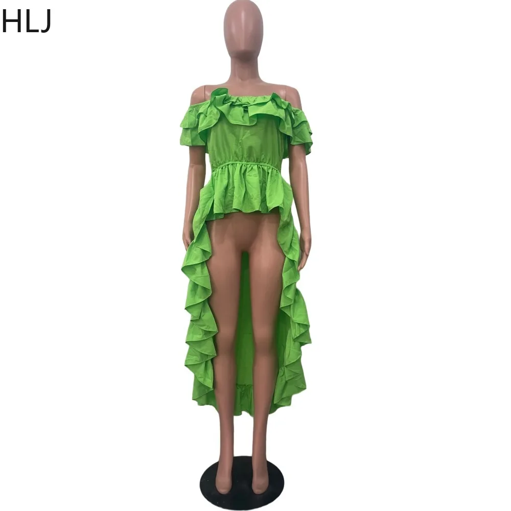 HLJ Fashion One Shoulder Ruffle Design Irregular Shirt Women Round Neck Sleeveless Swallowtail Tops Casual Female Solid Clothing