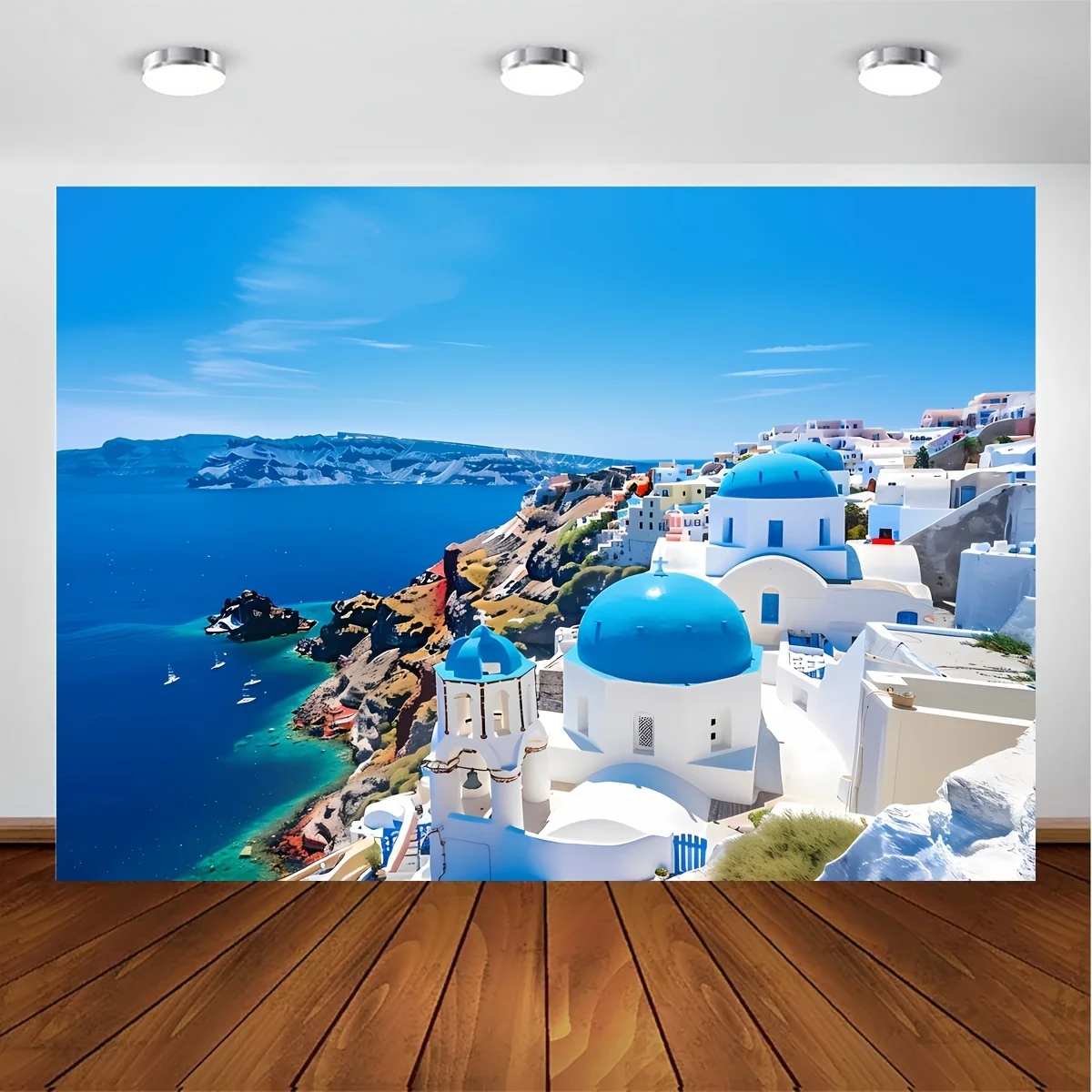 1pc Greece Santorini Background Wedding Honeymoon Travel Background Photography Aegean Sea View Bridal Shower