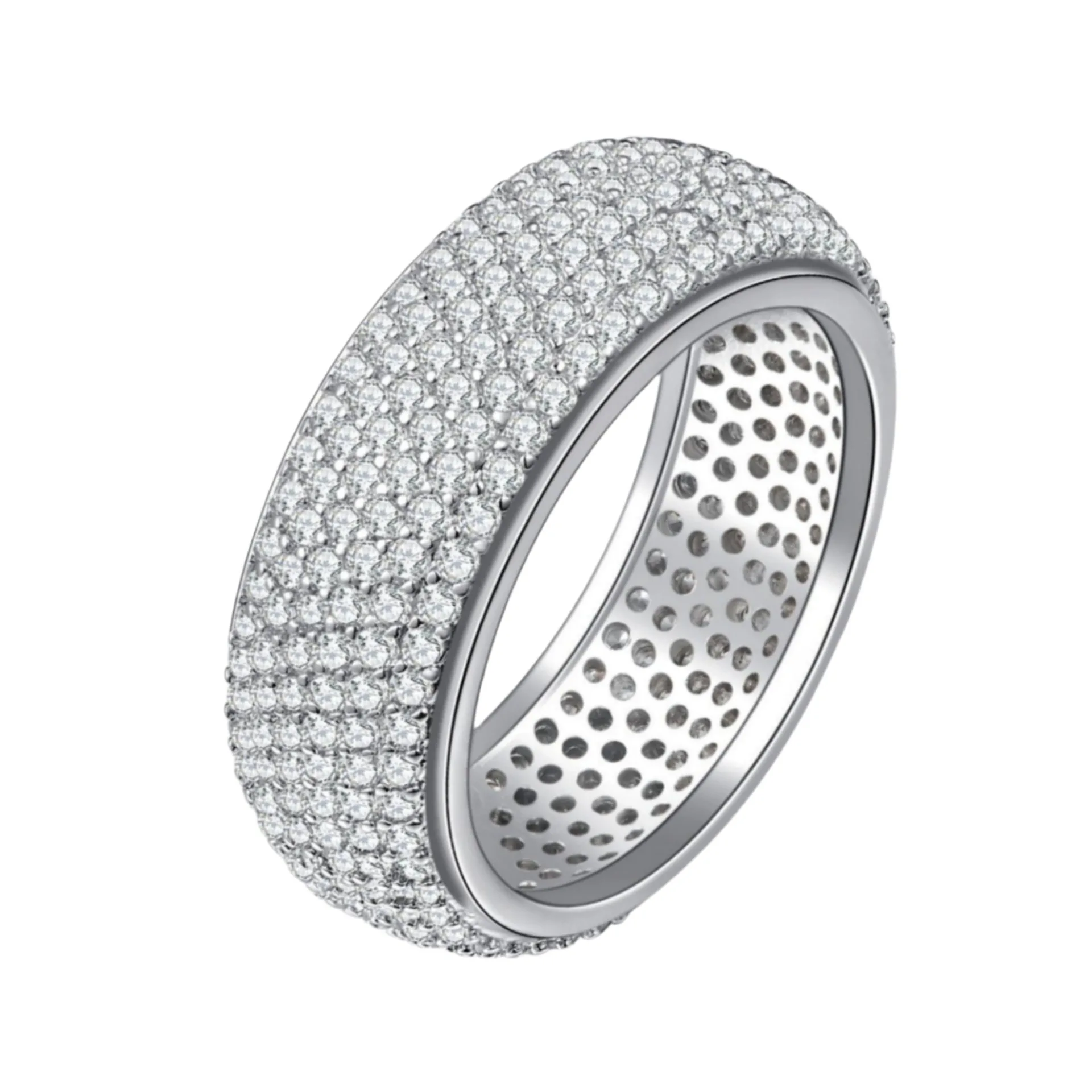 925 Sterling Silver Plated 18K Gold Diamond Ring Fashionable Decorative Dazzling Circular Ring