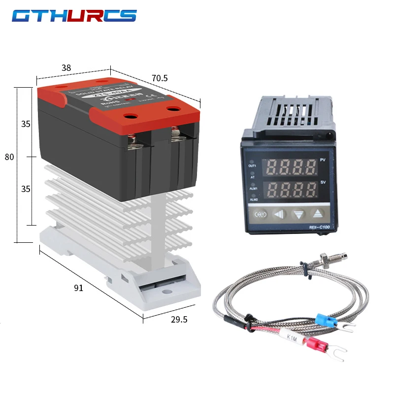 1SETS  REX C100 thermostat + 40DA SSR Relay+ K Thermocouple 1m Probe RKC Digital PID Temperature Controller REX-C100