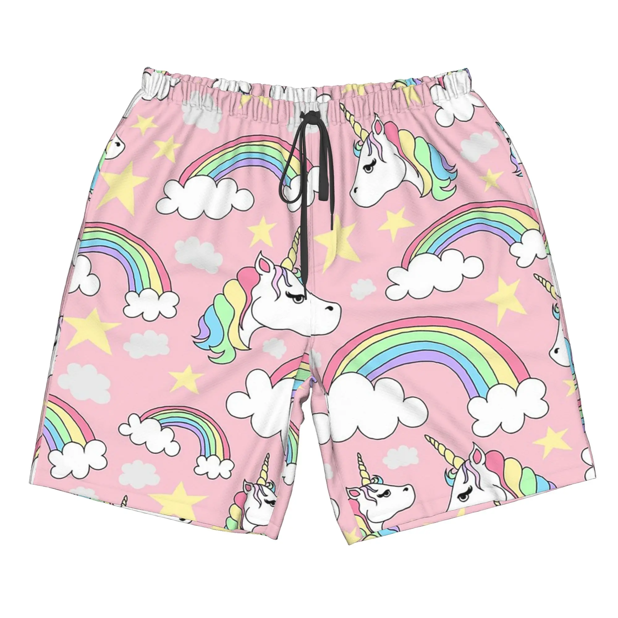 Adorable Unicorn And Rainbow Pattern Trunks Beach Board Shorts Casual Quick Dry Swim Summer Men Pants
