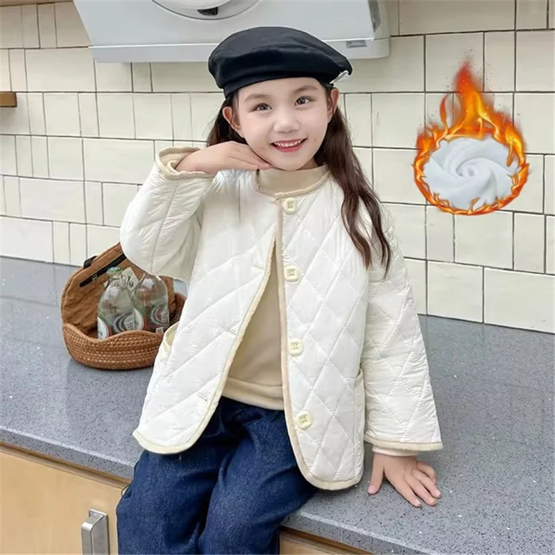 Girls Warm Jackets Teen Plus Velvet Coats Children\'s Winter Cotton Cardigan Blouse Kids Autumn Padded Casual Outerwear 3-10Y