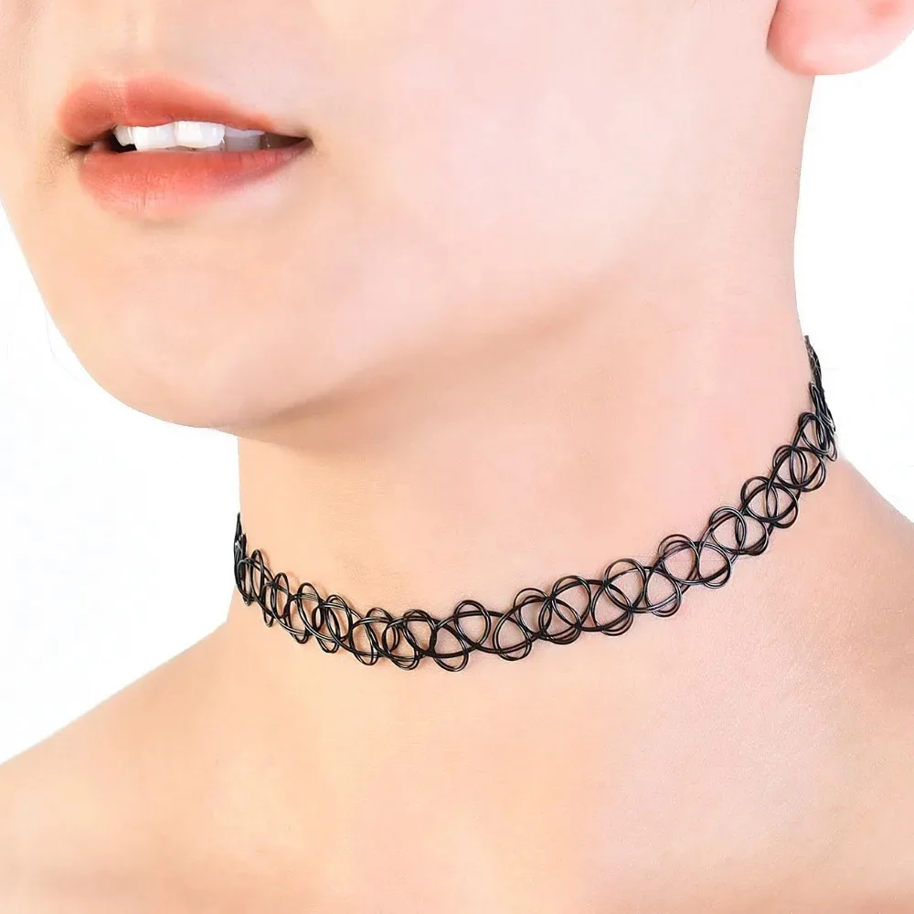 12pcs Set Charm Fishing Line Winding Elastic Scalability Tattoo Neck Collar Necklace for Women Hip-hop Rock Jewelry Accessories