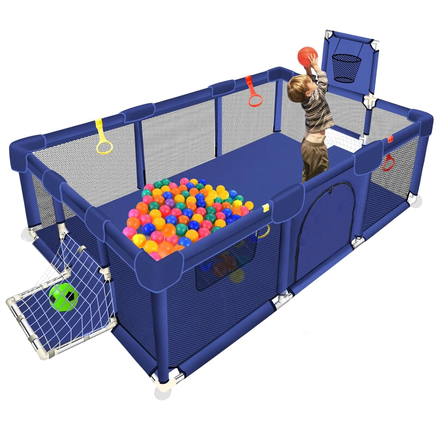 Large Playpen Babies and Toddlers Ball Pits for Toddlers Baby Gate Play Pen Kids Ball Pit Sturdy Play Yard Basketball Hoop Socce