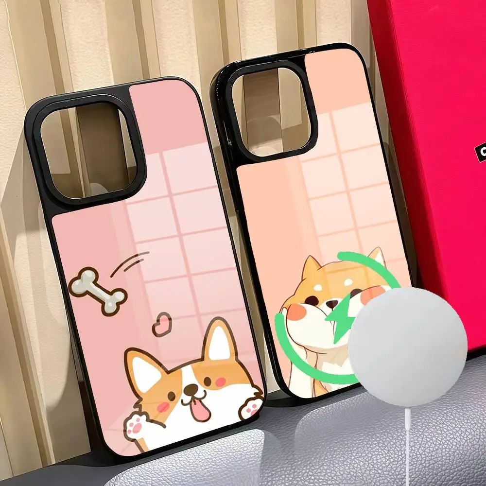 

Cute Corgi Phone Case For Iphone 16 15 14 12 11 13 Pro Max Mini Puls Magnetic Glass Cover