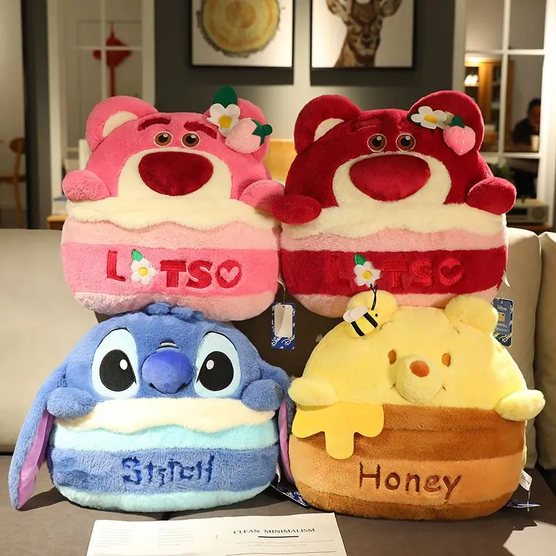 

Disney Cake Series Doll Strawberry Bear Stitch Pillow Plush Poof Pooh Cushion Blanket Two-in-one Multifunctional Birthday Gift