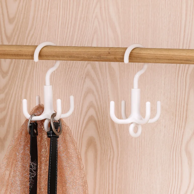 1Pc Multifunctional Rotating Clothes Hook Punch Free 4-Claw Rotation Coat Hanger Belt Organizer Scarf Storage Rack Wardrobe