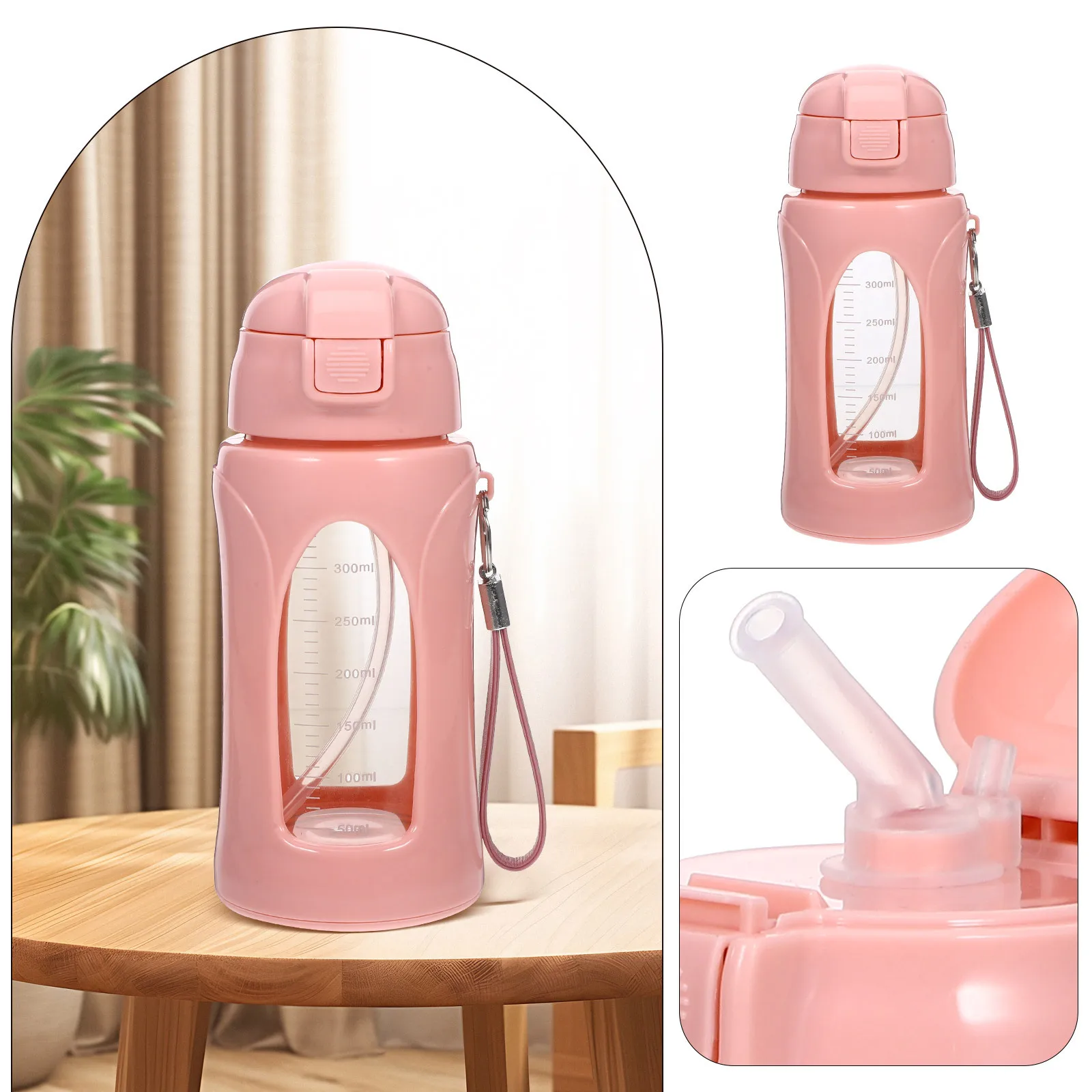 

1Set Lightweight Glass Sports Water Bottle Ergonomic Handle Rope for Gym Fitness Outdoor Running Hiking Leak Proof Portable