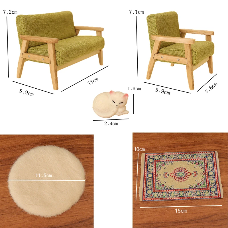 Tapis de canapé en bois l'inventaire pour enfants, maison de courses, tissu double simple, maison de poupées modèles, décor de scène de vie, jouets de simulation, 1 ensemble