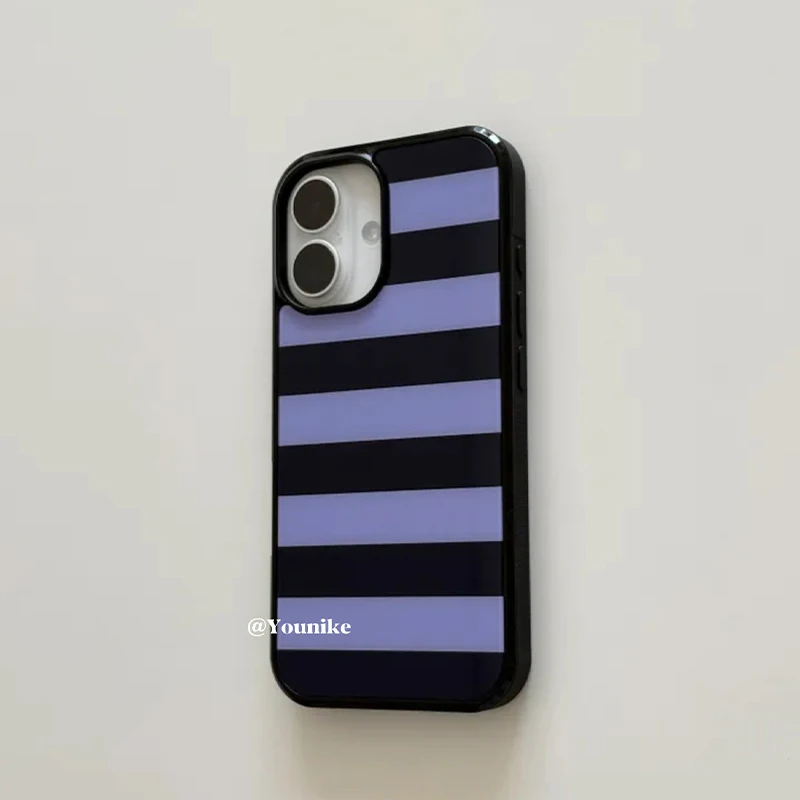Korean Ins Purple and Black Stripes Phone Case For iPhone 17 Air 16 Pro Max 15 14 Plus 13 12 11 Shockproof Silicone Back Cover - view 2