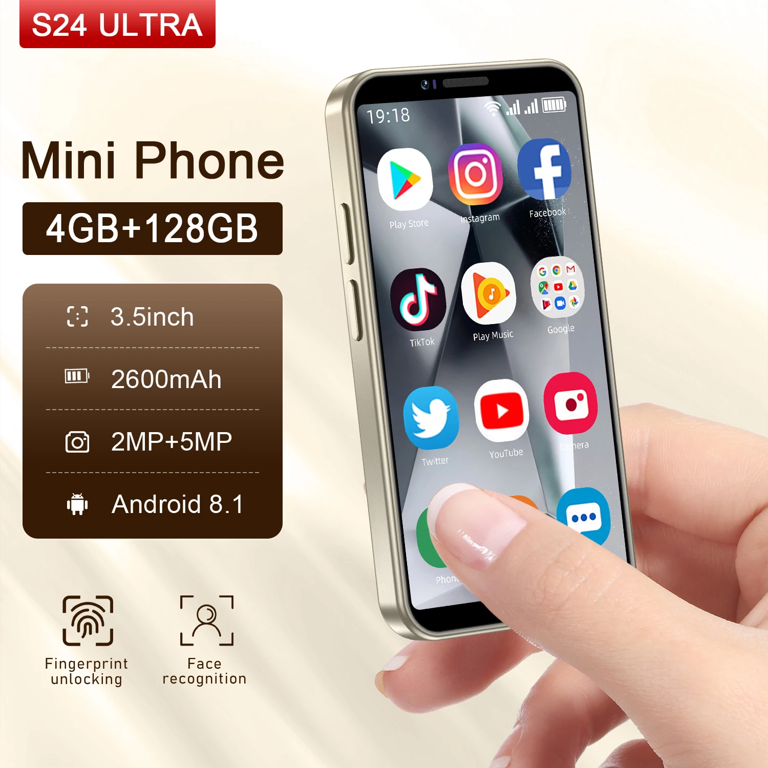 Новинка 2024, компактный смартфон S24 Ultra 3,5 дюйма с двумя SIM-картами, 4G, WCDMA, Android 8,1, 4 Гб + 128 ГБ, GPS, Wi-Fi, портативный мини-смартфон, низкая цена