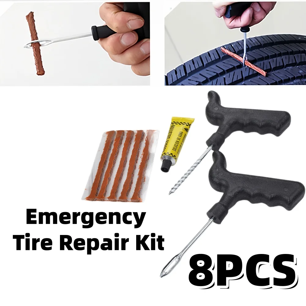 

8PCS Tire Repair Kit Tyre Puncture Repair Tools Car Tire Strip Stirring Repair Tool Kit Puncture Plug Tool For Motorcycle Car