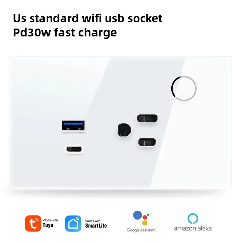 

Умная розетка Wi-Fi стандарта США с быстрой зарядкой PD30W, памятью отключения питания, мониторингом использования электроэнергии, портами USB + Type-C