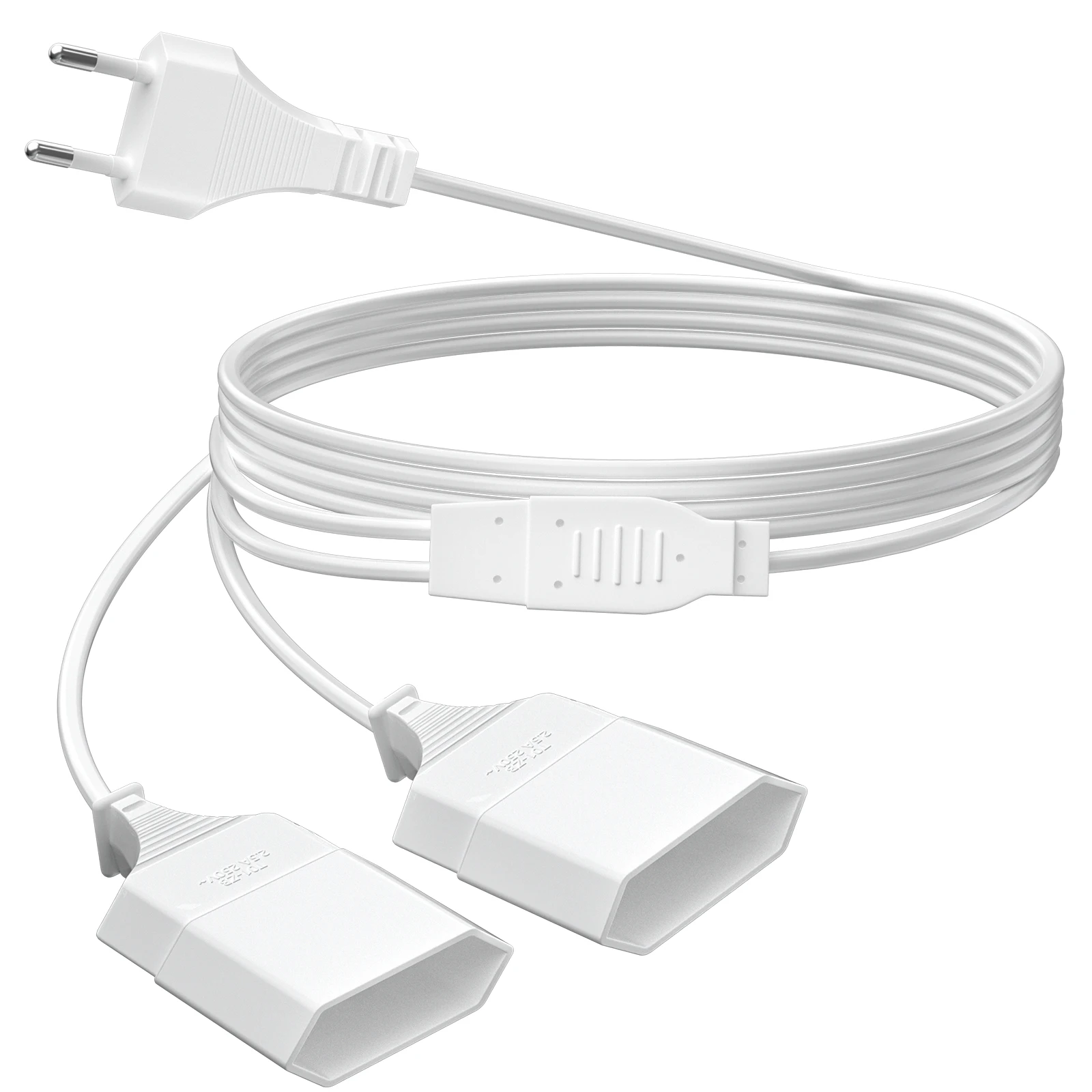 EU 2M Extension Cord, Type C European Double Socket, Male Plug to Female Socket Power Cord, Suitable for Household Appliances