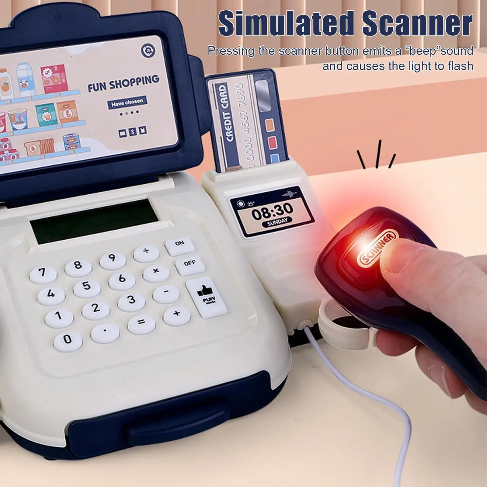 Simulation Supermarket Cash Register Set With Scanner Calculator Parent-child Interactive Play House Educational RolePlaying Toy