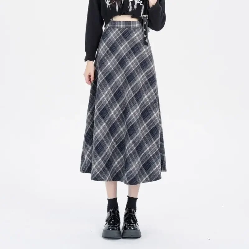 Deeptown Vintage geruite rok vrouwen preppy stijl herfst winter lange rokken retro hoge taille streetwear casual a-lijn midi rokken