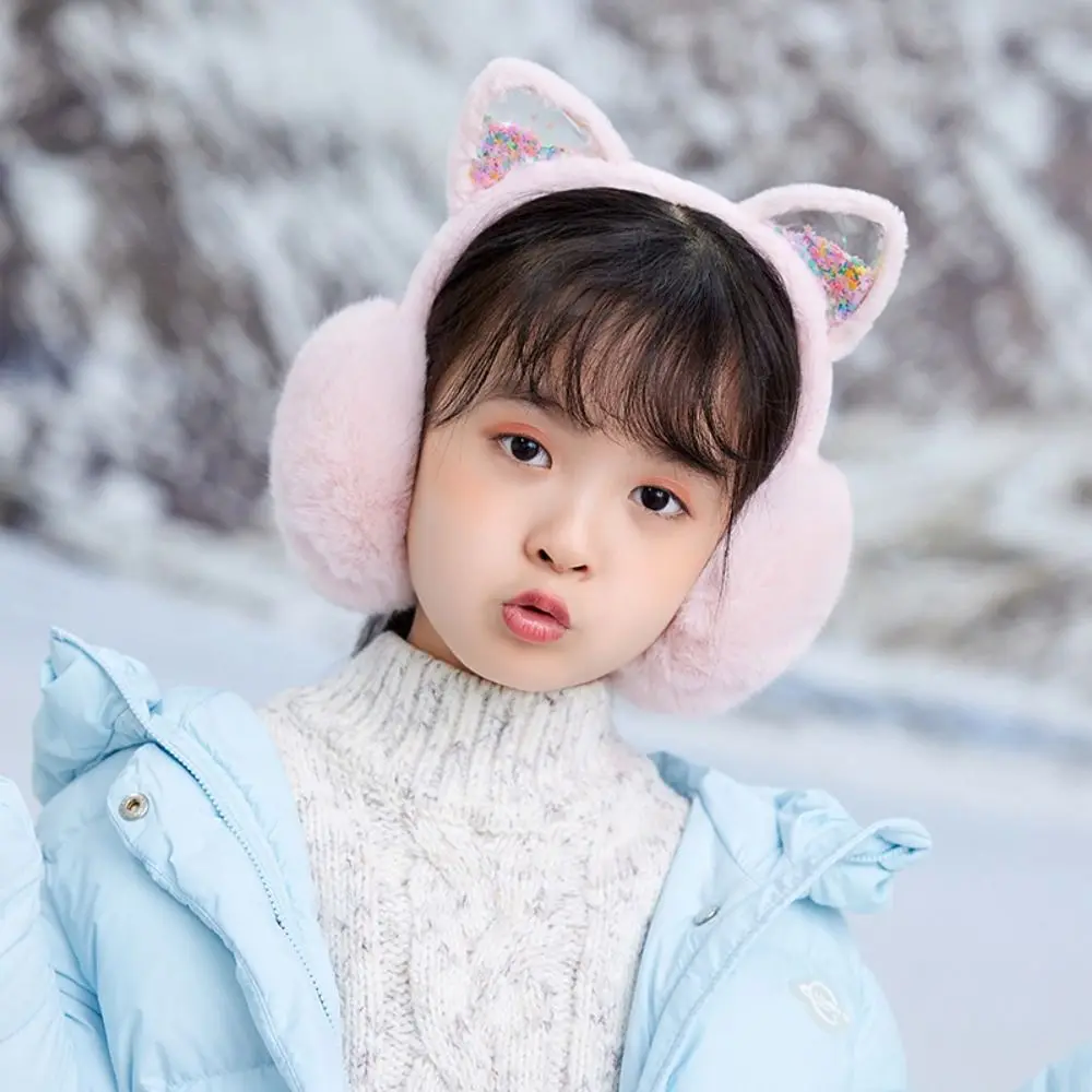 Earcap Plush Earmuffs Riding Glitter Cartoon Cat Ear Earmuffs Earflap Ear Warmers Winter Ear Cover Children