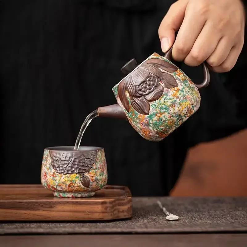 195ML Rock Painting Time Shenglian Is Putting The Pot Ball Hole Filter Making Teapot Kung Fu TeaSet Anti-scalding Hand Tea Maker